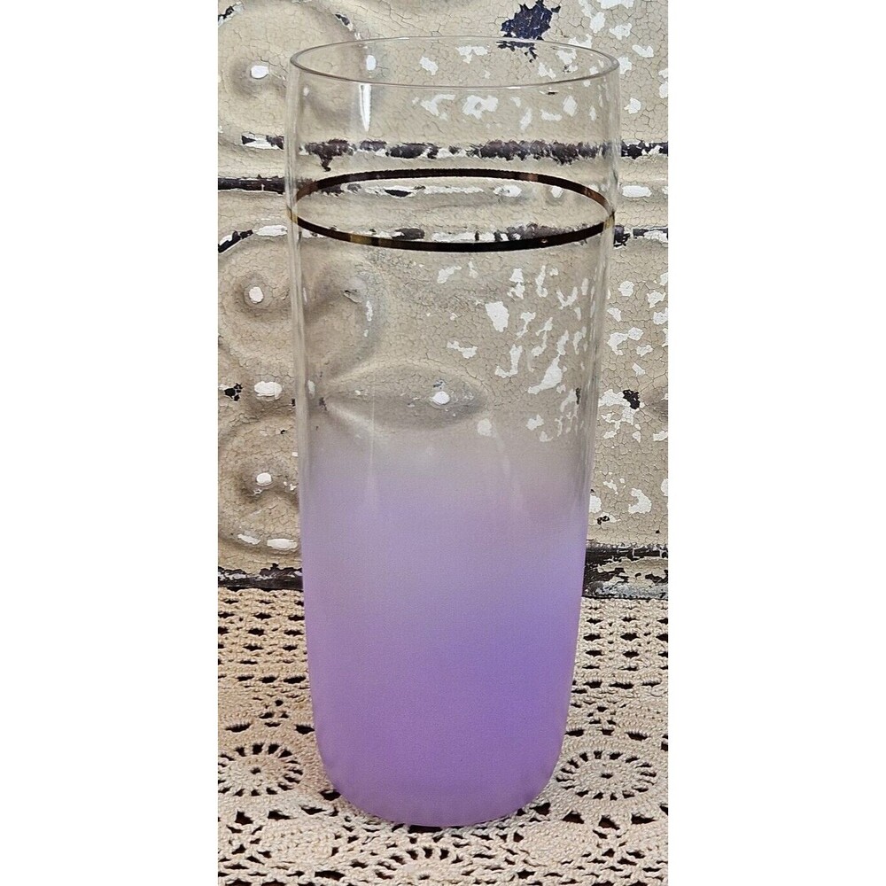 Beautiful VTG MCM Vase Handleless  Pitcher Lavender Purple Fade w/ Gold Trim